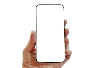 mobile phone holding on human hand in white background