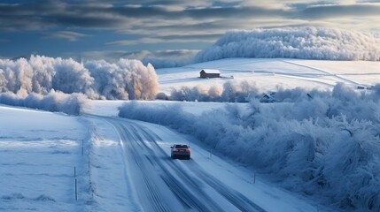 Car driving on a winter road