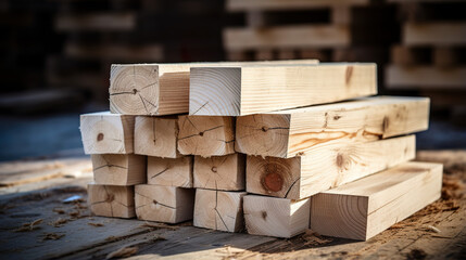 Wooden boards, lumber, industrial wood, and timber, specifically pine wood timber