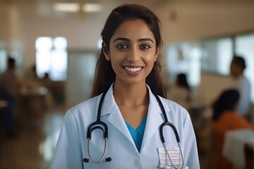 Doctor with Stethoscope in a Hospital, medical professional in clinic, healthcare provider, female physician, hospital consultation