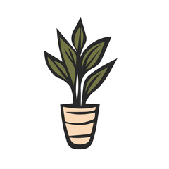 House plant in pot. Hand drawn vector cartoon doodle icon on white