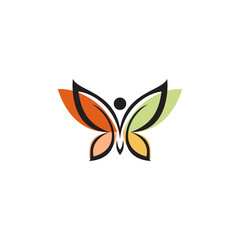 butterfly with leaf smile logo design