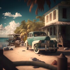 Key largo in 1940s ultra realistic cinematic lighting Unreal Engine 5 Cinematic Color Grading Editorial Photography Photography Photoshoot Shot on 70mm lense Depth of Field DOF Tilt Blur Shutter 