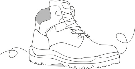 Continuous single line drawing of hiking work boot