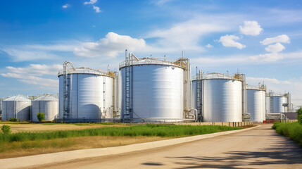 Sizeable storage tanks and silos employed for the storage of raw materials within an industrial complex