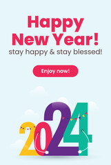 2024. Happy new year. Happy new year 2024 poster. Minimalistic new year vector trendy backgrounds for branding, banner, cover, card, story. New year wish poster for social media. Colourful Numbers