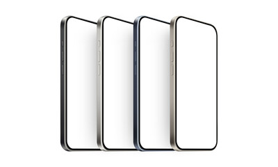 Modern Smartphones Mockups with Blank Screens, Side Perspective View, Isolated on White Background. Vector Illustration