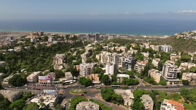 Haifa central carmel houses Moriah street area overlooking The Mediterranean sea, Aerial  view