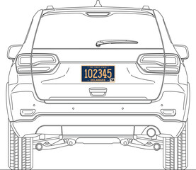 Delaware State car license plate in the back of a car, USA, United States, vector illustration