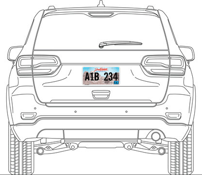 South Dakota State car license plate in the back of a car, USA, United States, vector illustration