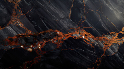 Onyx black marble stone with copper vein. A vivid graphite-textured geode wallpaper background