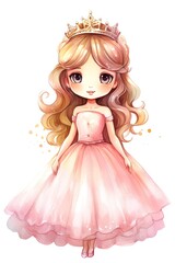 Fototapeta premium portrait of a girl in a pink dress, watercolor style, white background