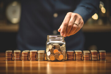 a person prepares to use their savings in order to survive. The cost of living, depleting personal savings, prolonged inflation concept. - obrazy, fototapety, plakaty