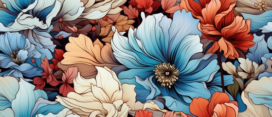 botanical garden, floral wallpaper design, vibrant flowers, generative ai - obrazy, fototapety, plakaty