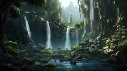 Naklejka na ściany i meble Beautiful waterfall in nature