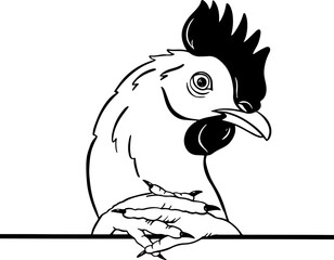Funny chicken outline illustration. Cartoon character. Organic nature shape vector illustration.