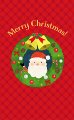 サンタクロースとクリスマスリースの水彩風イラスト