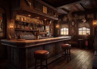 Fototapeta na wymiar Saloom, old west, bar, steampunk style, Generative A.I.