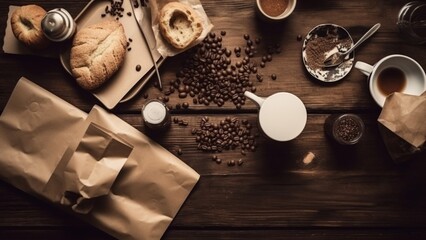 Breakfast table, option for advertisement or background, Generative A.I. - obrazy, fototapety, plakaty