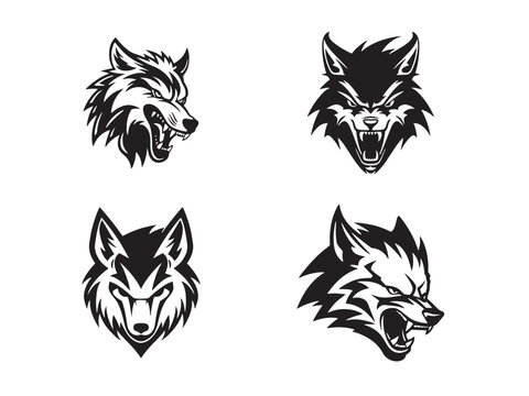 A set of Aggressive wolf minimal logo vector icon silhouette template
