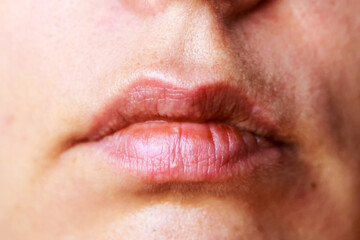 Woman lips without make-up, closeup