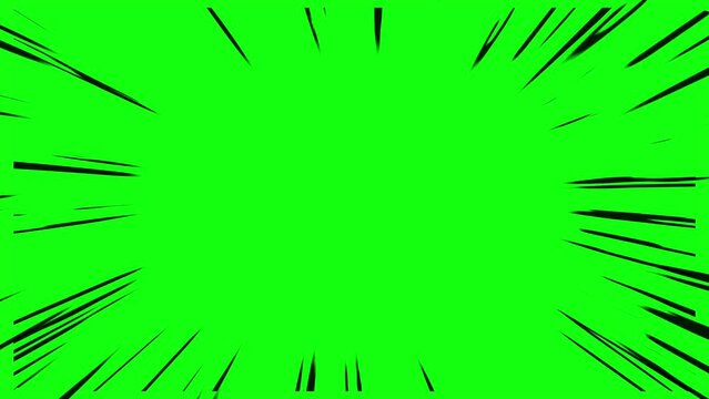 Manga zoom lines: dynamic speed lines with a cartoon-style effect. Comic book black radial lines overlaid on a green background.
