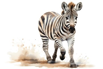 Fototapeta premium A dynamic watercolor painting capturing the graceful movement of a running zebra created with Generative AI technology