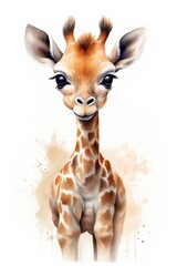 A vibrant watercolor painting capturing the majestic face of a giraffe created with Generative AI technology