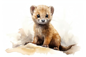 A delicate watercolor painting capturing the essence of a small mongoose .created with Generative AI technology