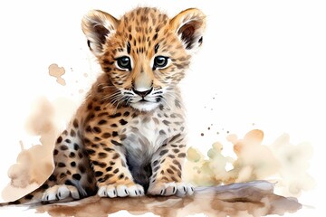 Fototapeta premium A baby cheetah sitting on the ground created with Generative AI technology