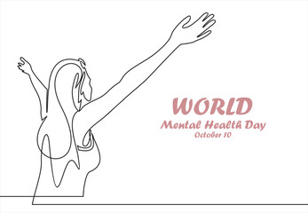 One continuous single line of women. World Mental Health day is observed every year on October 10, A mental illness is a health problem that significantly affects how a person feels, thinks, behaves.