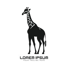Giraffe standing logo. Wild animal logo artwork design. Black vector illustration on white background.