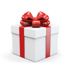surprise gift box white with a red ribbon and a bow on the lid, 3D, mega-realistic, on a white background, directional light, serpentine,