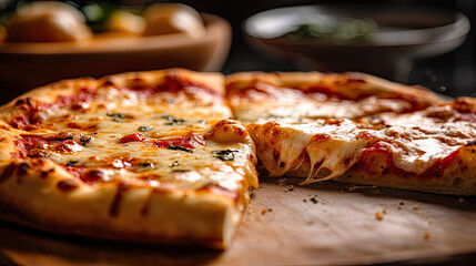 Hot Italian pizza with sticky cheese. Pizza. Generative Ai