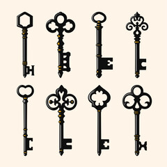 A set of antique keys. Vector illustration in a flat style.