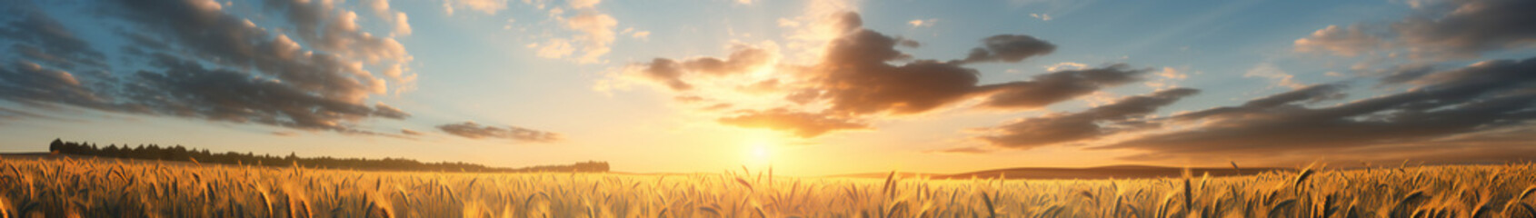 Sunset over a field, panorama, beautiful view