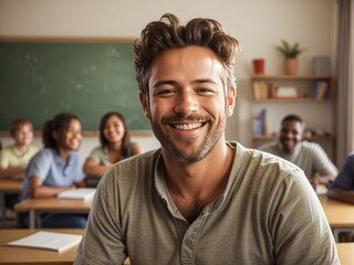 Male Teacher Engaging with Students in a Classroom - Fostering Learning and Growth