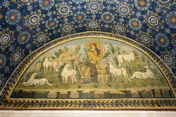 Mosaic of The Good Shepherd in the Mausoleum of Galla Placidia, Ravenna, Italy