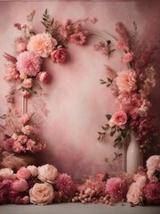 A studio backdrop overlay of a pastel boho floral arrangement