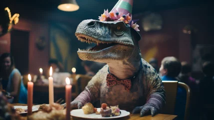 Photo sur Aluminium Dinosaures Party Dinosaurier feiert Geburtstag