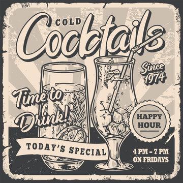 Cocktail party monochrome vintage poster
