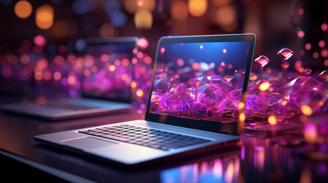 laptop with a candle HD 8K wallpaper Stock Photographic Image