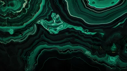 Poster Emerald green marble stone with silver vein. A vivid graphite-textured geode wallpaper background © Vlad