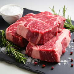 Natural raw marble beef steak meat for grill with salt and rosemary 
