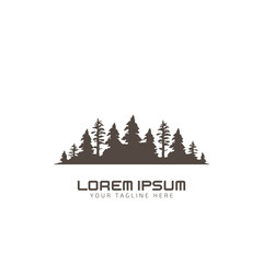 Simple pine tree vector logo in a modern style. With mountain on white background