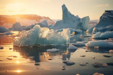 Foto op Canvas icebergs floating on the water in the anctartic sea in Anctartica at sunset © urdialex