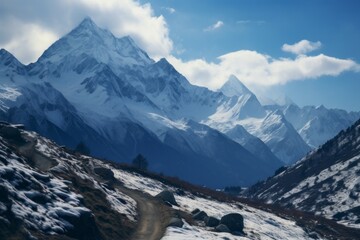 Fototapeta na wymiar amazing mountain landscape of the high peaks of the himalayas covered in snow
