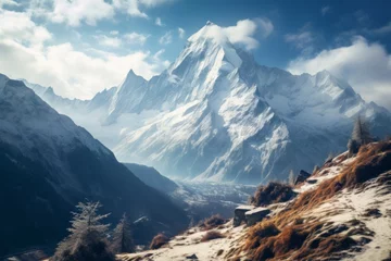 Crédence de cuisine en verre imprimé Himalaya amazing mountain landscape of the high peaks of the himalayas covered in snow