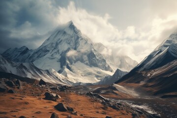 amazing mountain landscape of the high peaks of the karakorum covered in snow