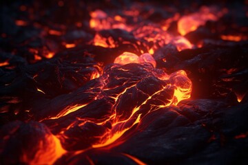 Fototapeta na wymiar close up shot of a river of lava flowing in the ground